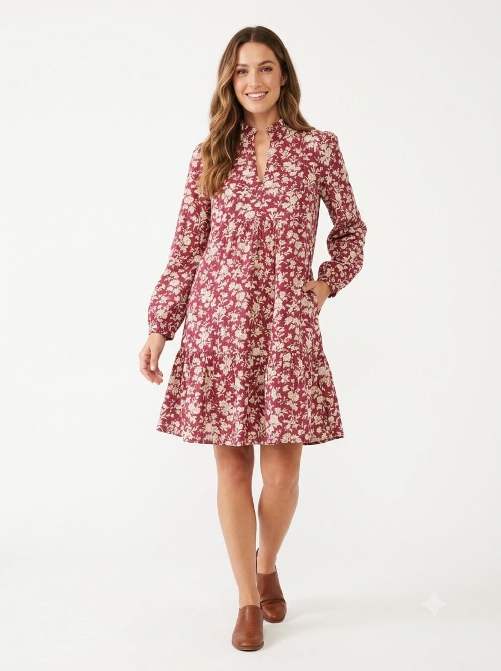 NWT Tuckernuck Palmerston Dress Womens S Pomegranate Bloom Ruffle Collar Lined